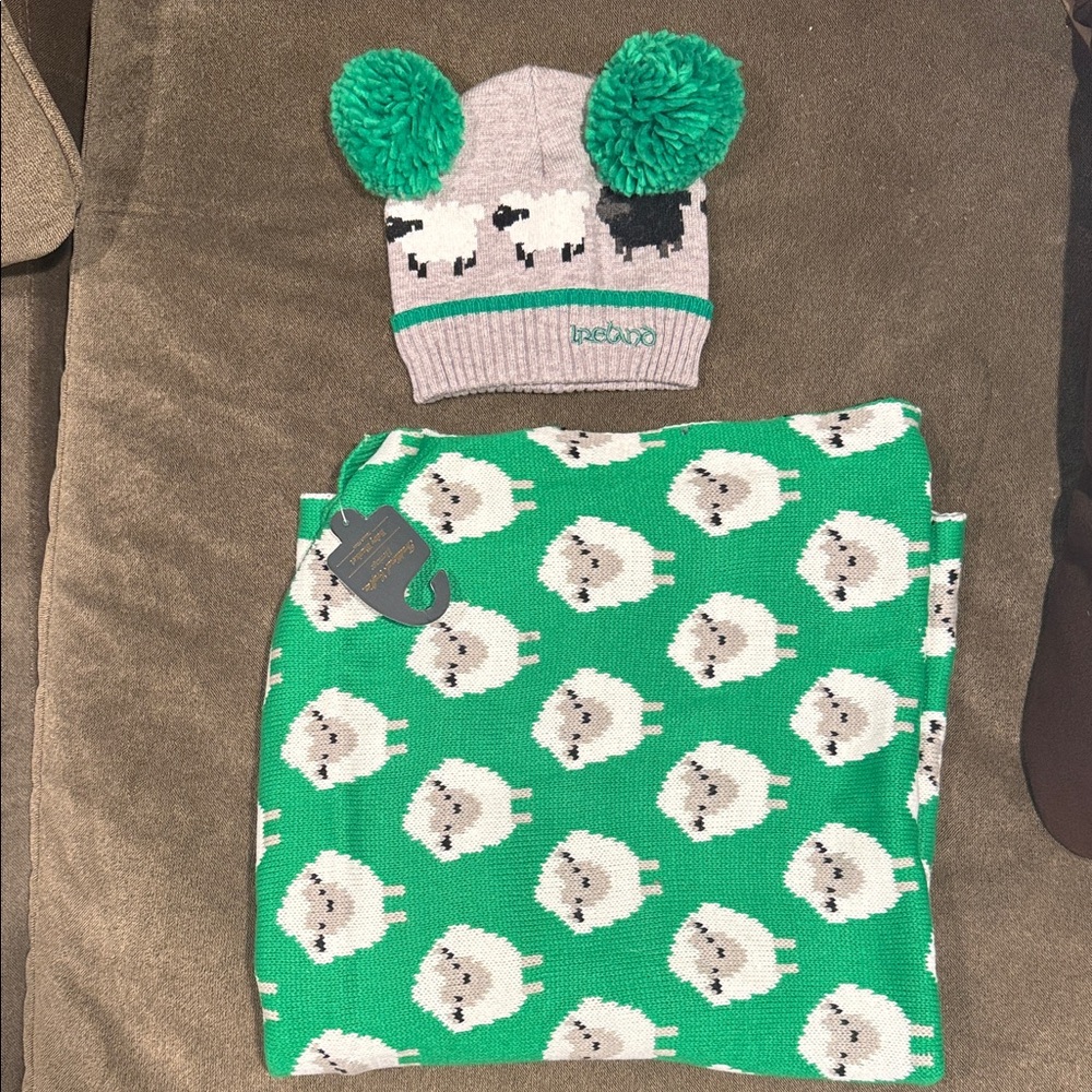 Handmade Ireland Knit Blanket and Beanie Hat Baby Set